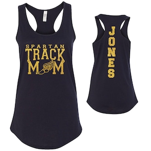 Track Mom Team Custom Personalized Glitter Design Fitted Women&#39;s Racerback Tank Tops by Next Level Track and Field - 1533