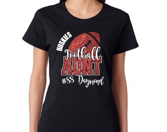 Football Aunt Design Custom Personalized Glitter Design Women's Heavy Cotton Gildan Tee Shirt Great Gift - 4.3001