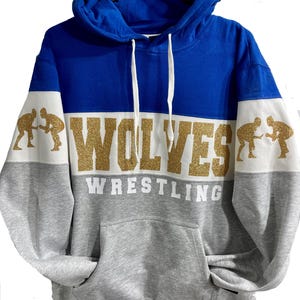 New Fully Custom Personalized Wrestling Glitter Design Colorblock Varsity Fleece J America Hooded Hoodie Sweatshirt