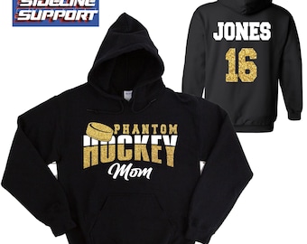 Hockey Team Mom Custom Personalized Glitter Design Unisex Heavy Blend Cotton Gildan Hoodie Shirt Perfect Gift - 5.18500