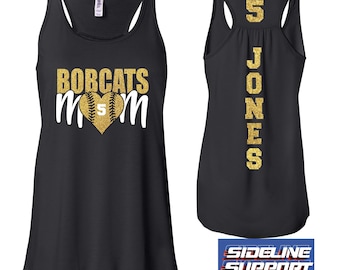 Baseball Mom Custom Personalized Glitter Design Flowy Women's Racerback Tank Tops by Bella + Canvas - 5.8800