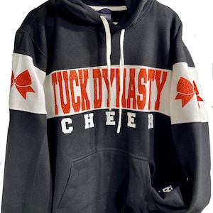 Fully Custom Personalized Cheerleader Glitter Design Colorblock Varsity Fleece J America Hooded Hoodie Sweatshirt Cheer Mom - 8644.Blk/ong