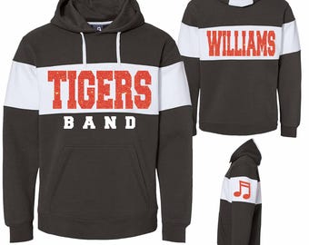 New Fully Custom Personalized Marching Band Glitter Design Colorblock Varsity Fleece J America Hooded Hoodie Sweatshirt - 8644