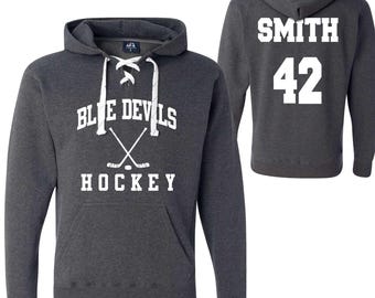 Sudadera unisex con capucha y encaje personalizada del equipo de hockey de J. America - 3.8830