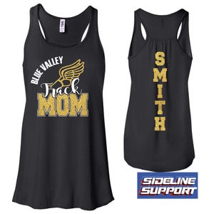 Track Team Mom Custom Personalized Glitter Design Flowy Women&#39;s Racerback Tank Tops by Bella + Canvas - 8800