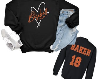 Baseball Mom Custom Personalized Glitter Design Unisex Heavy Blend Cotton Gildan Sweatshirt Perfect Gift - 112.18500