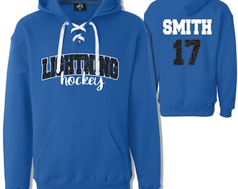 Sweat-shirt à capuche sport unisexe en dentelle personnalisée avec paillettes, équipe de hockey par J. America, sweat à capuche pour maman hockey - 8830