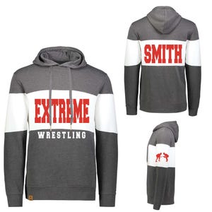 New Fully Custom Personalized Wrestling Design All American Colorblocked Hooded Hoodie Sweatshirt by Holloway - 229563