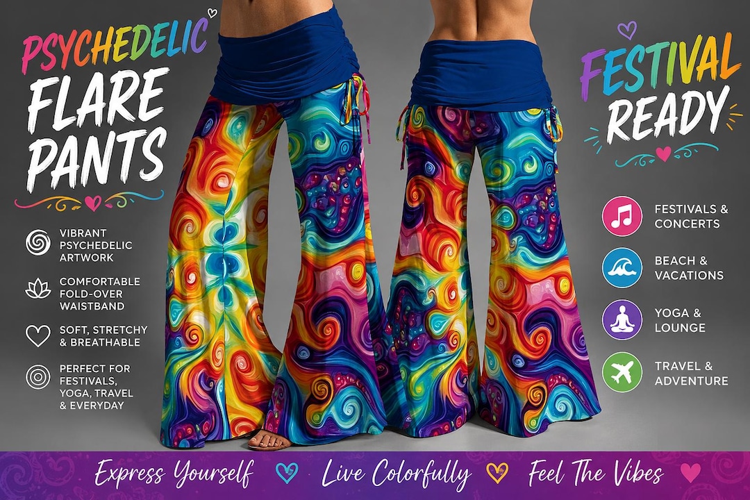 Psychedelic Flare Pants | Festival Bell Bottoms | Colorful Boho