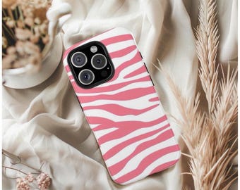 Pink and white zebra print Tough Phone Cases, girly pink zebra print iphone case, Samsung phone case, Stylish pink zedbra cell phone case,