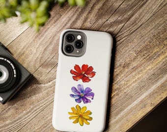 Simple Peony Flower Tough Phone Case, Floral phone Case, Painted Peony Design, Cute Flower Phone Cover, Botanical IPhone and Samsung case