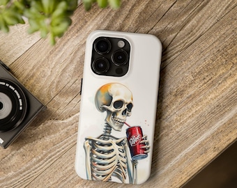 Skeleton Drinking Dr Pepper Tough Phone Case, Dr Pepper lover iPhone Cover, Skeleton Lover Gift, Dr Pepper Skeleton samsung case