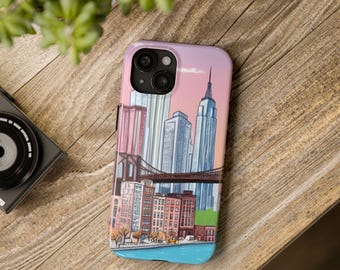 Funda para teléfono con paisaje urbano del Puente de Brooklyn, Fundas resistentes para teléfono de Brooklyn, Funda para teléfono con el horizonte de Brooklyn, NY, Funda para iPhone, Paisaje urbano para iPhone/Samsung