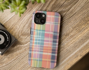 Pastel Plaid Tough Phone Cases, Preppy plaid phone case, Samsung phone case, Iphone plaid case, Iphone 16, All sizes available, free ship