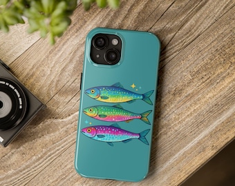 Colorful Sardines Phone Case, Fish Tough Phone Cover, Ocean Theme Phone cover, Marine Life IPhone case, Vibrant sardines Samsung iphone case