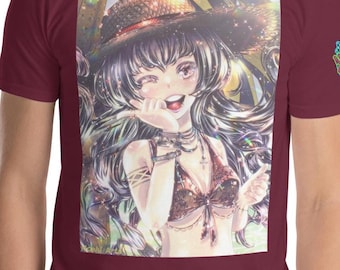 Anime Goth Girl Summer Vacation T-Shirt | Gothic Beach Bikini & Straw Hat Graphic Tee