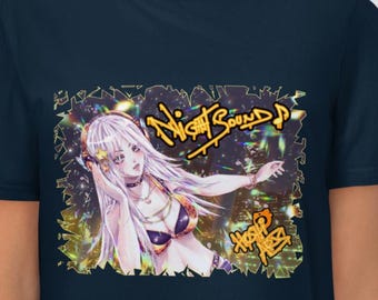 Anime Girl T-Shirt, Night Sound Aesthetic Tee, Japanese Streetwear, Music Lover Gift, Night City Skyline Graphic Shirt