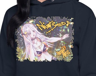 Anime Girl Hoodie, Night Sound Aesthetic Hoodie, Japanese Streetwear, Music Lover Gift, Night City Skyline Graphic Hoodie