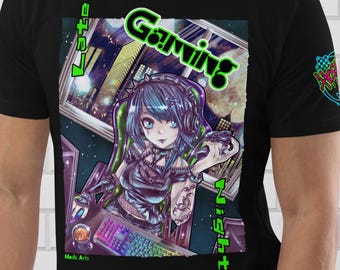 Late Night Gamer Style: Level Up with this Gothic Girl Anime T-Shirt
