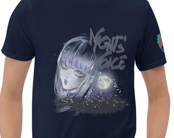 Anime Girl Moon T-Shirt, Night's Voice Tee, Graphic Shirt, Japanese Streetwear Style, Alt Clothing