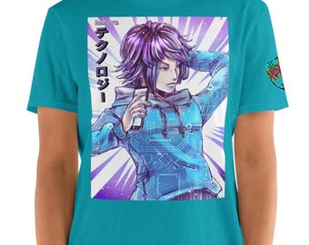 Anime Boy Smartphone T-Shirt - Techwear Hoodie Circuit Pattern Graphic Tee - Japanese Streetwear - Technology Kanji Shirt