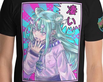 Cute Gothic Anime Demon Girl T-Shirt - Sugoi Aesthetic Pop Art Tee - Pastel Goth Harajuku Style - Vaporwave Shirt - Otaku Gift