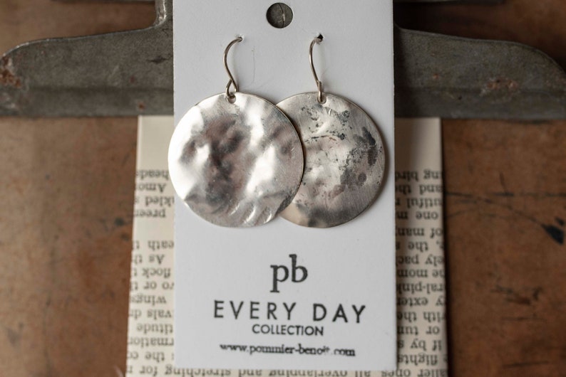 HAMMERED STERLINGS SILVER Disc Earrings image 1