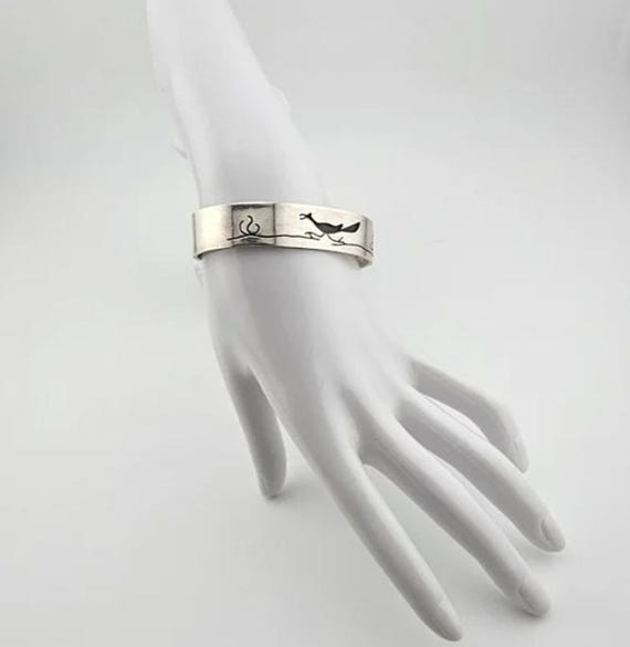 Sterling Silver Roadrunner Overlay Cuff Bracelet … - image 3