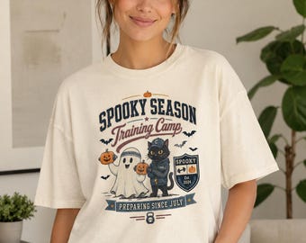 Camiseta divertida de Halloween / Diseño de fantasma y gato negro de Halloween