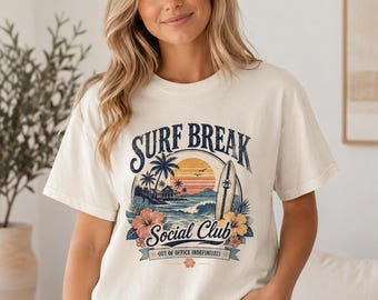 Camiseta Surf Break Social Club / Diseño de tabla de surf vintage / Camiseta divertida para las vacaciones de verano