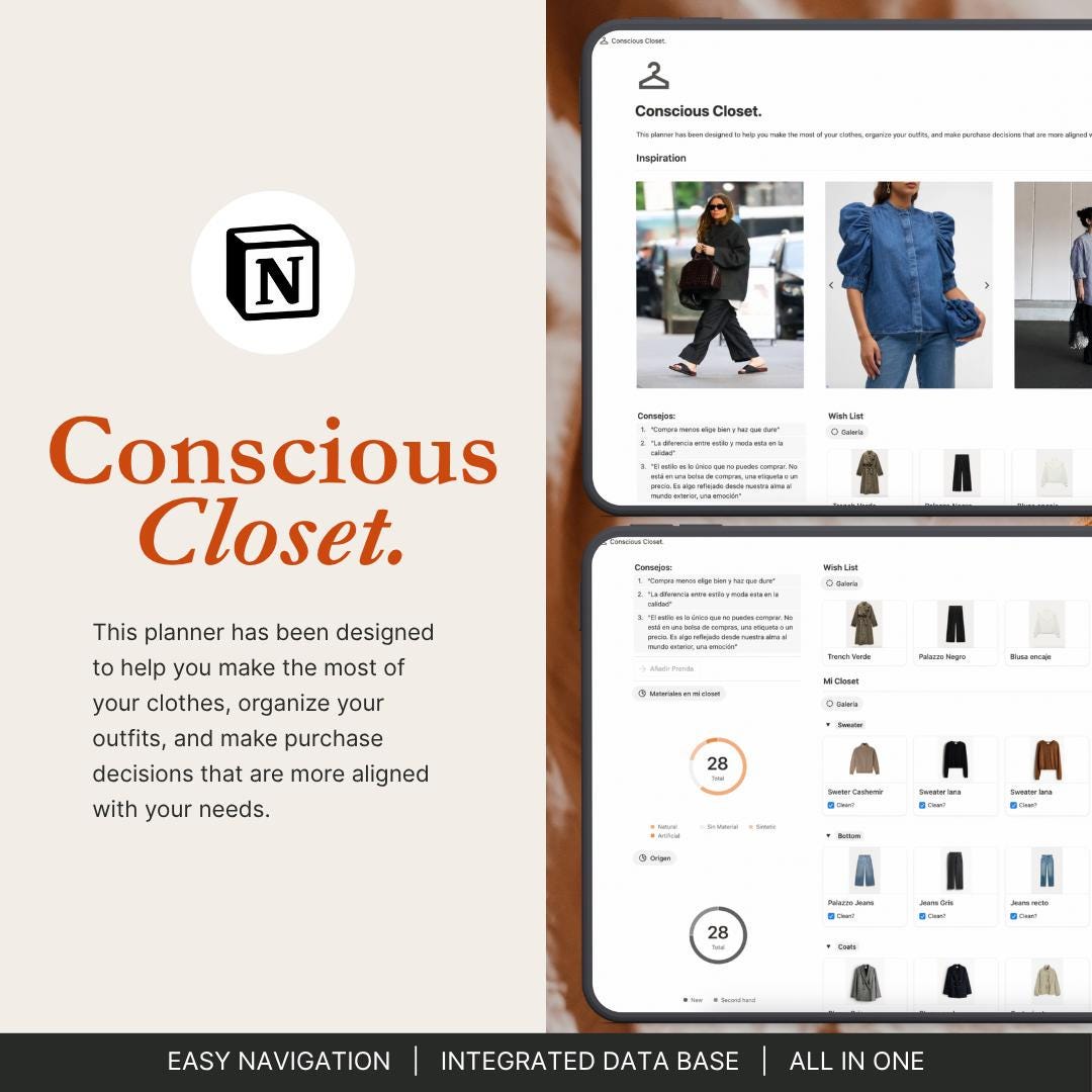 Conscious Closet — Notion Template - Etsy