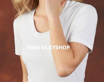 Silkyshop women Silk T shirt scoop neck medium weight