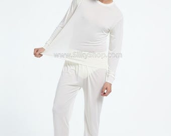SilkyShop Men Silk Long Johns Top Bottom Lightweight Knit Thermal Underwear LIGHT WEIGHT