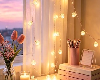 Crackle Glass Ball Fairy Lights, Warm White Copper Wire String Lights, USB or Battery
