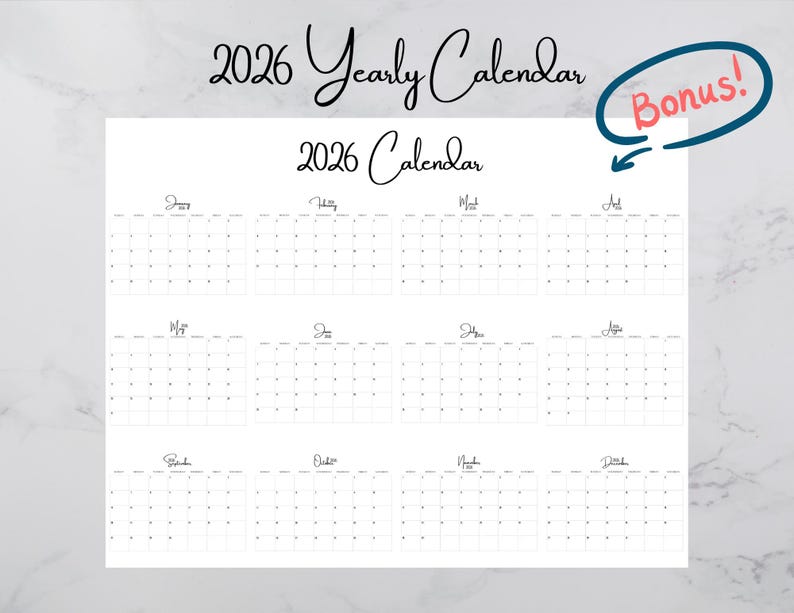 2026 Calendar Printable Monthly Modern Minimalist Planner, Year at a ...