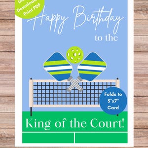 Tarjeta de Pickleball King of the Court Tarjeta de cumpleaños plegable con mensaje interior - Impresión instantánea Descarga instantánea PDF