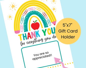 Teacher Appreciation Gift Card Holder: Rainbow Pencil Design (Editable, PDF Download)
