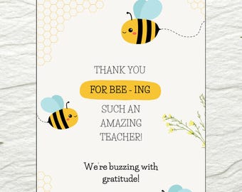 Instant Download: Teacher Appreciation Bee-Themed Folding Card and Gift Tag