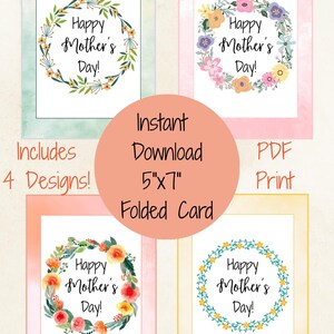 Instant Download and Print l  Mother’s Day Card – Printable Floral Wreath Designs – Perfect for Moms of All Kinds
