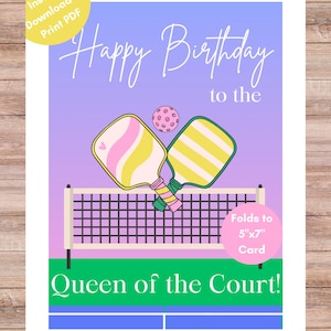 Pickleball-Karte Queen of the Court Geburtstagsfaltkarte mit innerer Nachricht - Instant Print Instant Download PDF