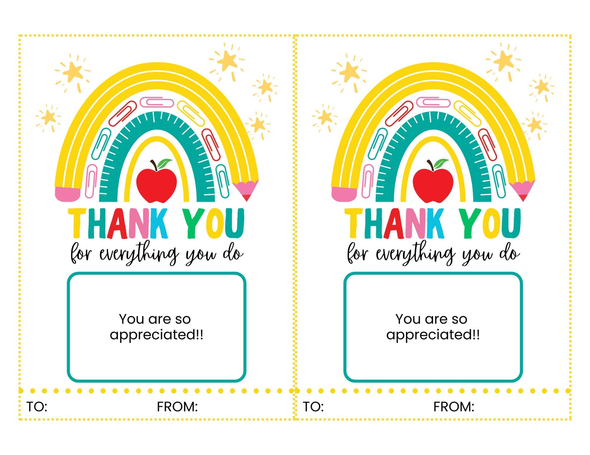 Teacher Appreciation Gift Card Holder: Rainbow Pencil Design (editable ...