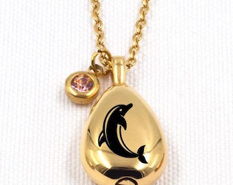 Dolphin Urn Necklace: Stainless Steel Cremation Pendant