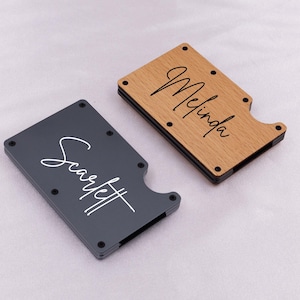 Tarjetero personalizado – Cartera fina de cuero personalizada – Regalo para él, esposo, papá, padrinos de boda, cartera minimalista