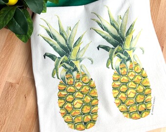 Flour sack tea towel, Watercolor Pineapple tea towel