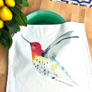 Hummingbird Tea Towel, Flour sack dish towel