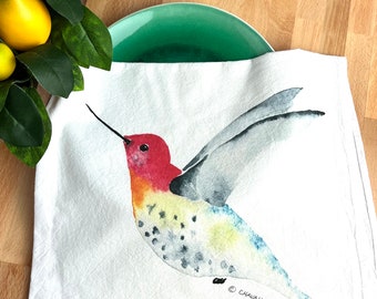 Hummingbird Tea Towel, Flour sack dish towel