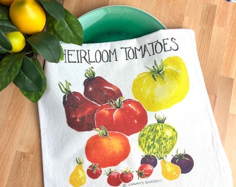 Tea Towel of Watercolor Heirloom Tomatoes, Colorful Dish Cloth