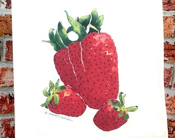 Strawberry Tea Towel, Flour sack dish towel