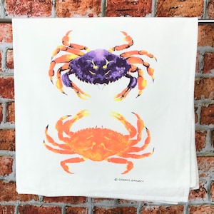 Tea Towel of Watercolor Crabs, Colorful Deluxe Dish Cloth