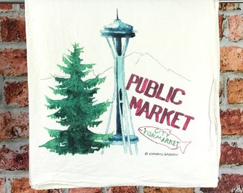 Seattle Tea Towel, Flour sack dish towel